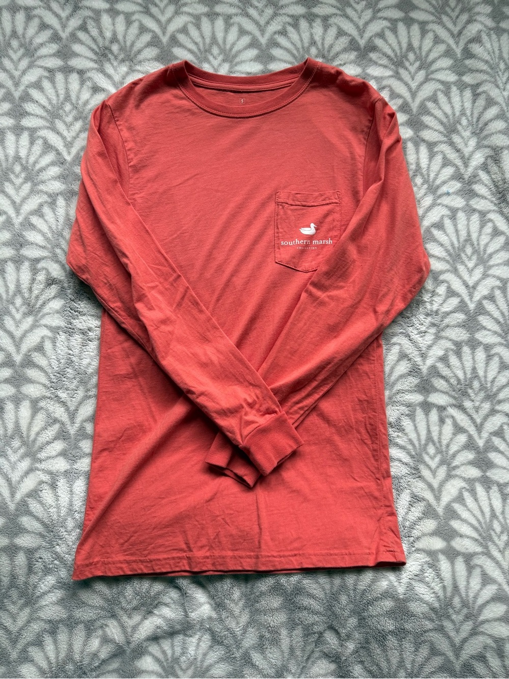 Southern Marsh Long-Sleeve Pocket Tee - Coral Red